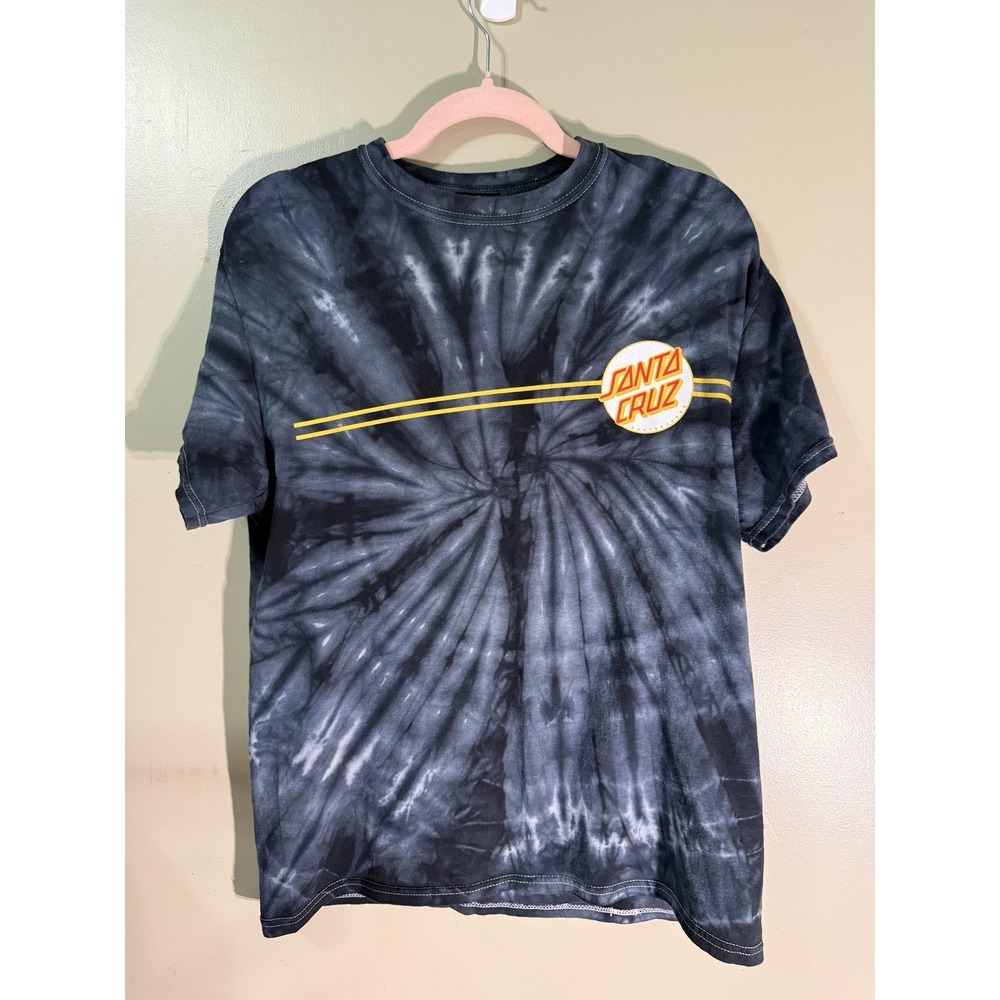 SANTA CRUZ Shirt Mens M Black Tie Dye Graphic Cotton Jersey Skate Logo Summer